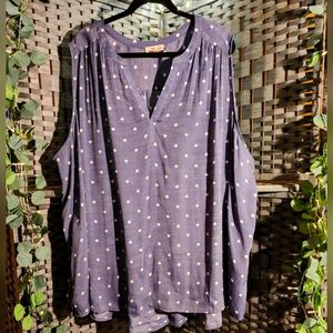 Como Blu Woman denim blue with white polka dot v-neck tunic. 4X NWOT